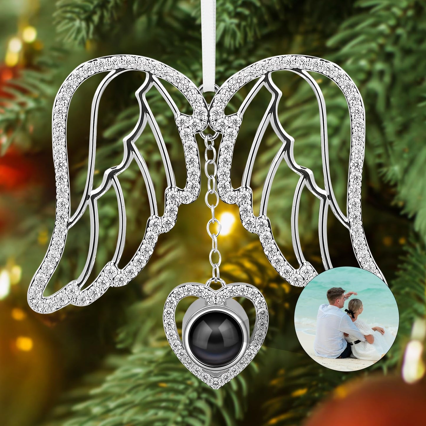 SUPHELPU Custom Snowflake Ornament with Picture Inside, Photo Ornaments for Christmas Tree, Personalized Christmas Projection Ornament, Customized Memorial Pendant for Xmas Family