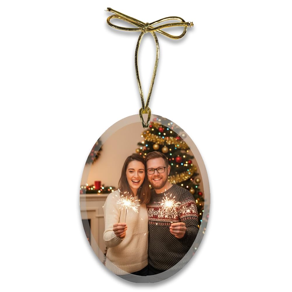Personalized Glass Photo Ornament (Oval Landscape) | Great Gifts for Holidays, Christmas Tree, Birthdays, Anniversaries, Weddings. Personalized | Customized Gifts for Every Occasion