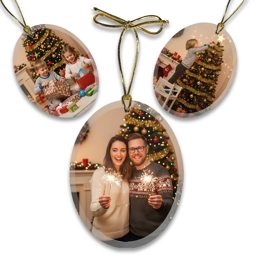 Personalized Glass Photo Ornament (Oval Landscape) | Great Gifts for Holidays, Christmas Tree, Birthdays, Anniversaries, Weddings. Personalized | Customized Gifts for Every Occasion