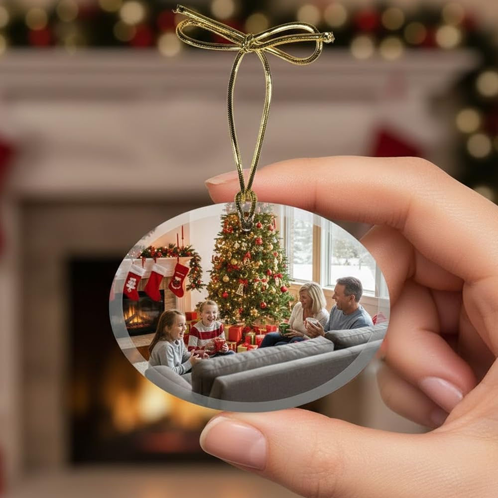 Personalized Glass Photo Ornament (Oval Landscape) | Great Gifts for Holidays, Christmas Tree, Birthdays, Anniversaries, Weddings. Personalized | Customized Gifts for Every Occasion