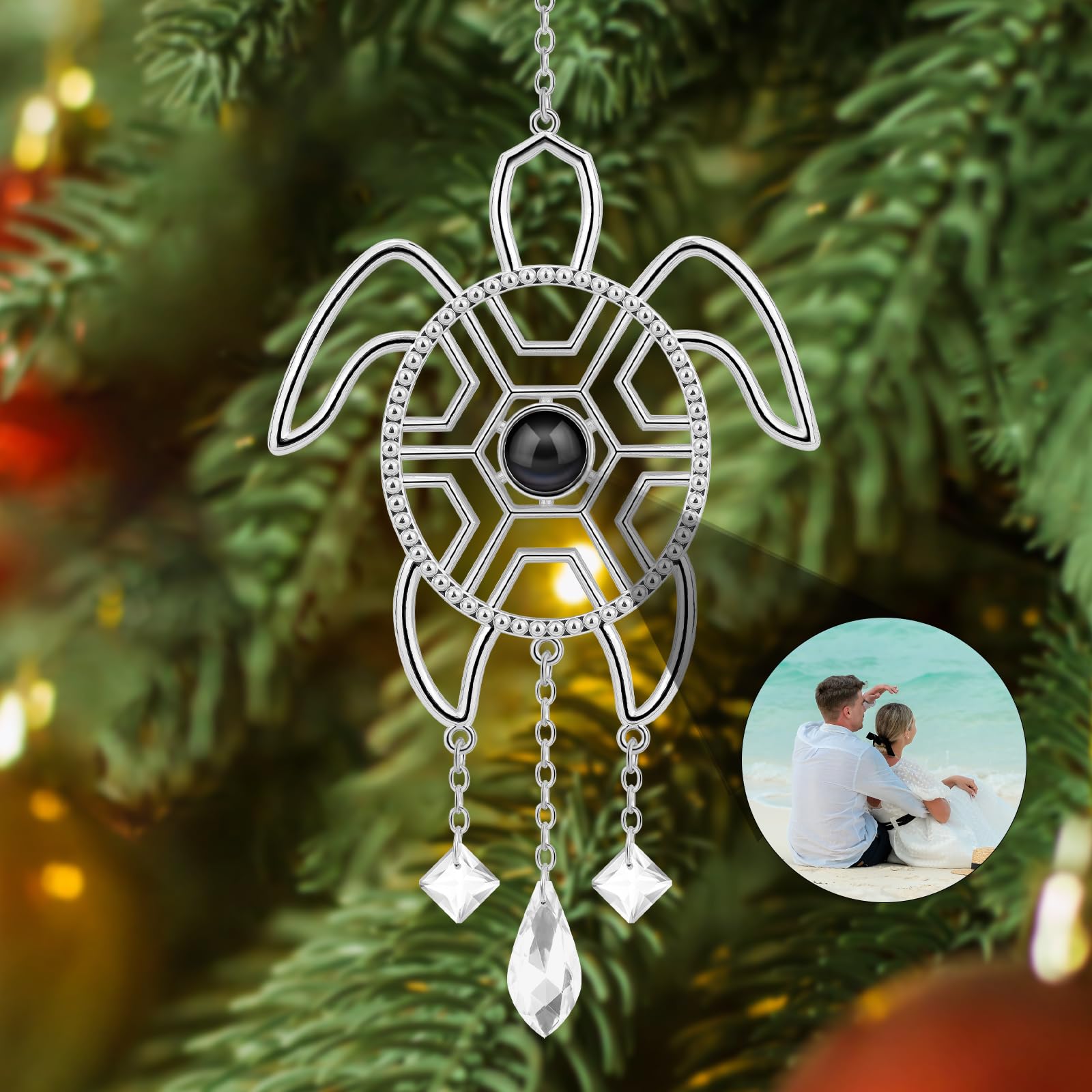 SUPHELPU Custom Snowflake Ornament with Picture Inside, Photo Ornaments for Christmas Tree, Personalized Christmas Projection Ornament, Customized Memorial Pendant for Xmas Family