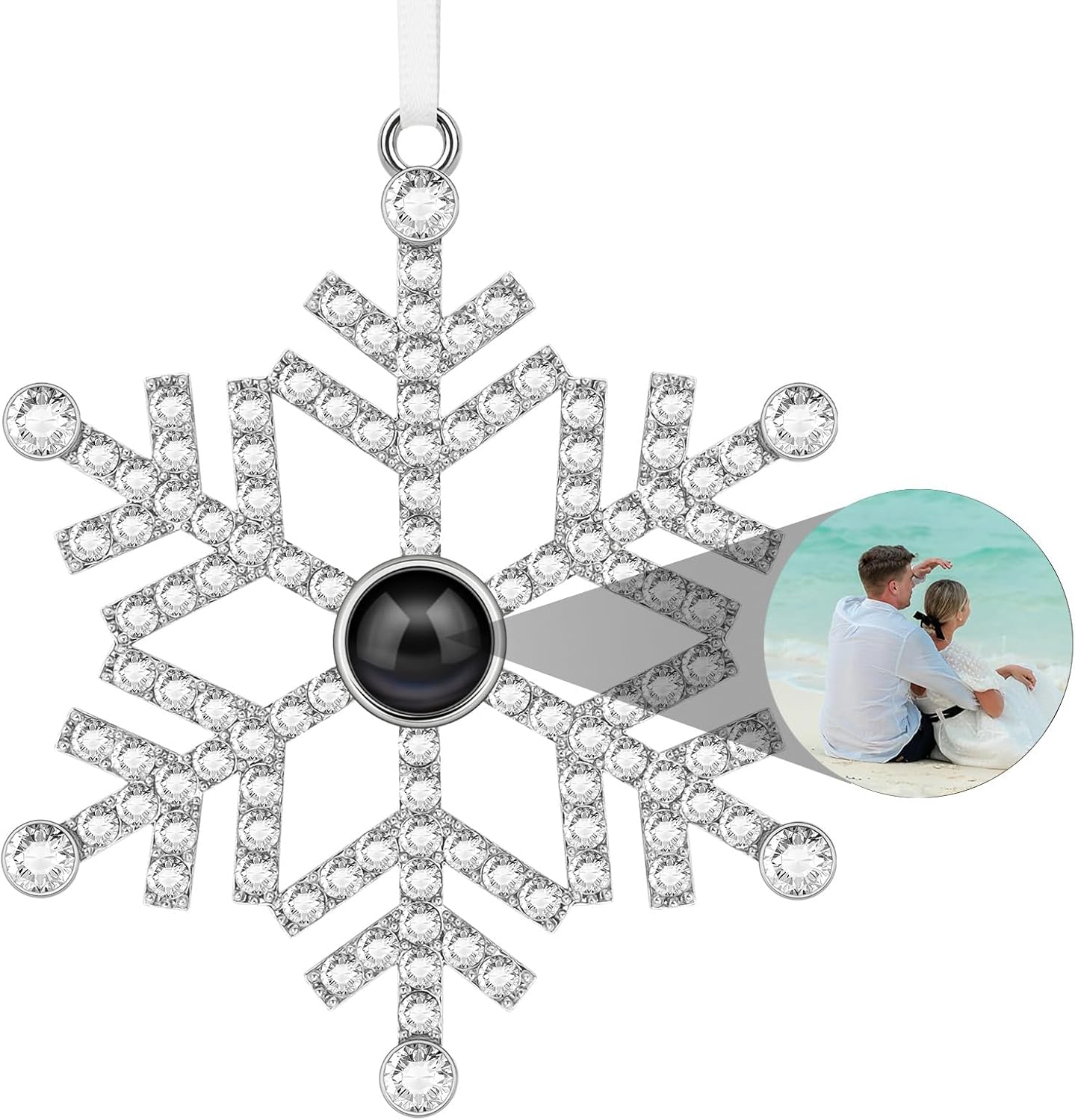 SUPHELPU Custom Snowflake Ornament with Picture Inside, Photo Ornaments for Christmas Tree, Personalized Christmas Projection Ornament, Customized Memorial Pendant for Xmas Family
