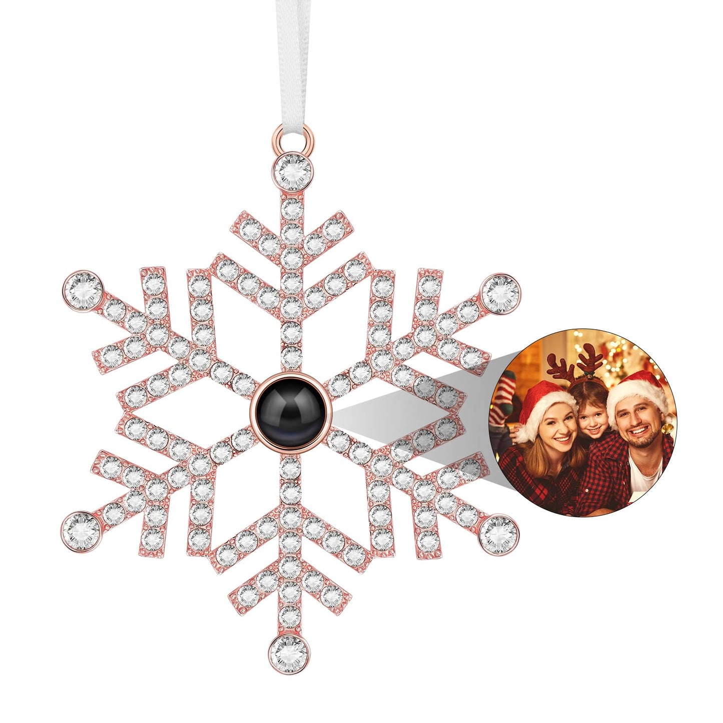 SUPHELPU Custom Snowflake Ornament with Picture Inside, Photo Ornaments for Christmas Tree, Personalized Christmas Projection Ornament, Customized Memorial Pendant for Xmas Family