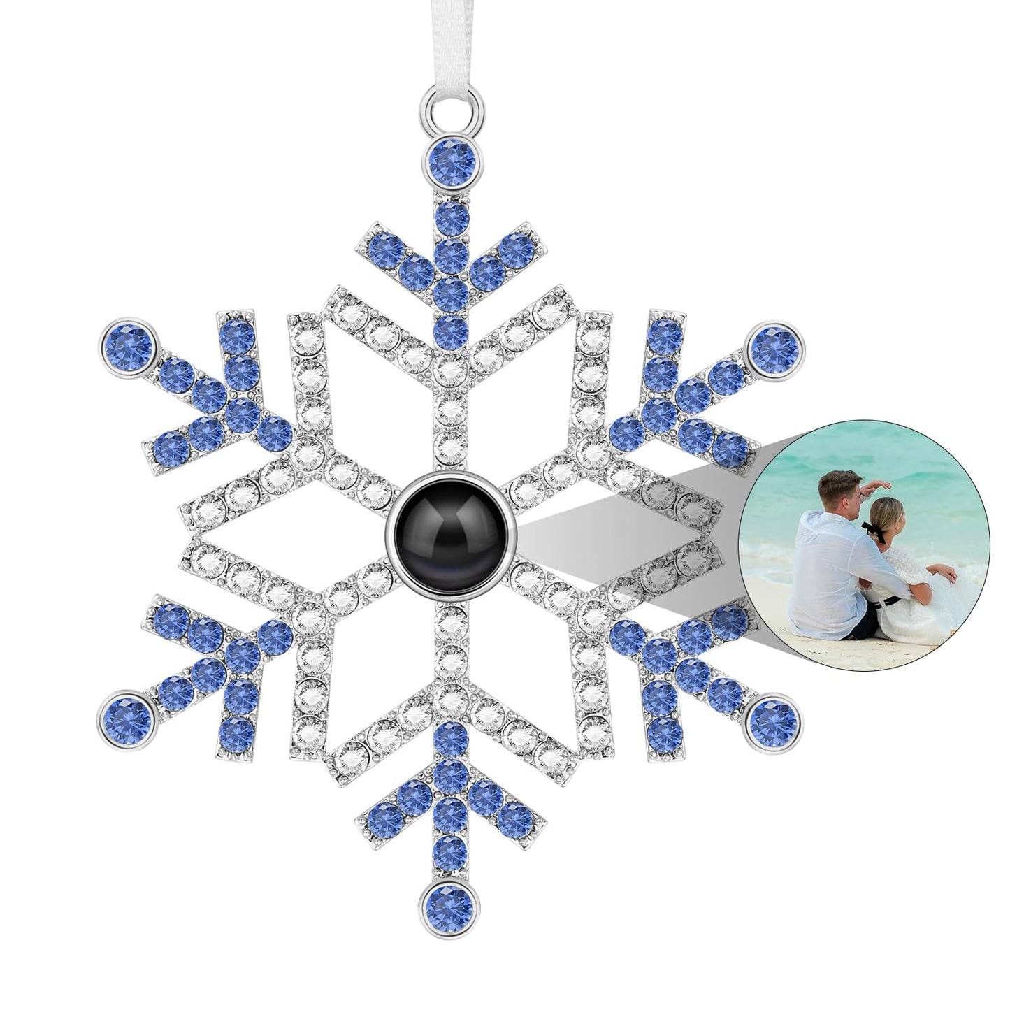 SUPHELPU Custom Snowflake Ornament with Picture Inside, Photo Ornaments for Christmas Tree, Personalized Christmas Projection Ornament, Customized Memorial Pendant for Xmas Family