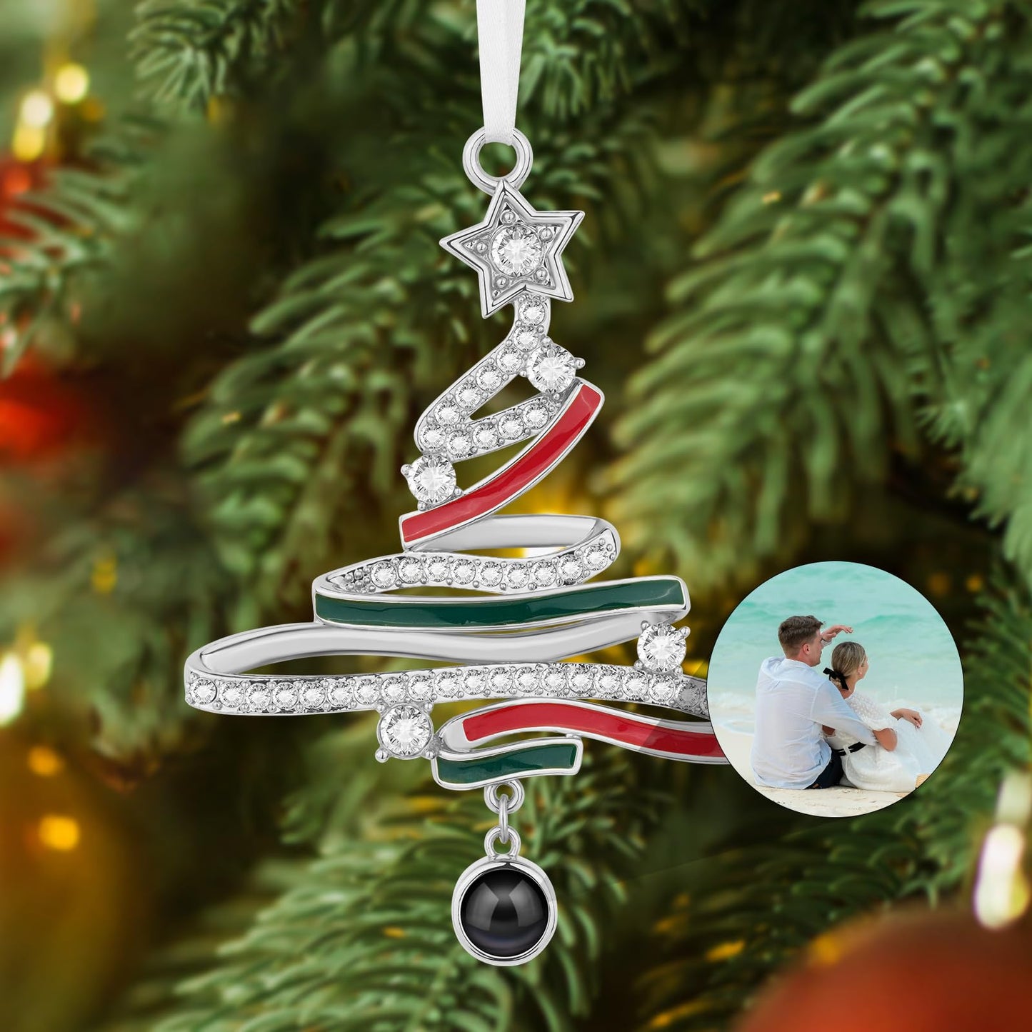 SUPHELPU Custom Snowflake Ornament with Picture Inside, Photo Ornaments for Christmas Tree, Personalized Christmas Projection Ornament, Customized Memorial Pendant for Xmas Family