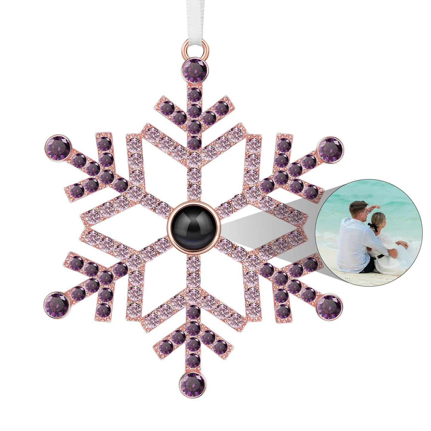 SUPHELPU Custom Snowflake Ornament with Picture Inside, Photo Ornaments for Christmas Tree, Personalized Christmas Projection Ornament, Customized Memorial Pendant for Xmas Family