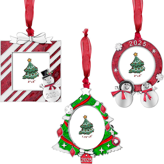 GUOER 3PCS Christmas Tree Ornaments Set Picture Frame Ornament Holiday Keepsake Gift Home Decor Christmas Decorations Xmas Gifts Pendant with 2” Photo Frame Insert (Tree Set 2025)