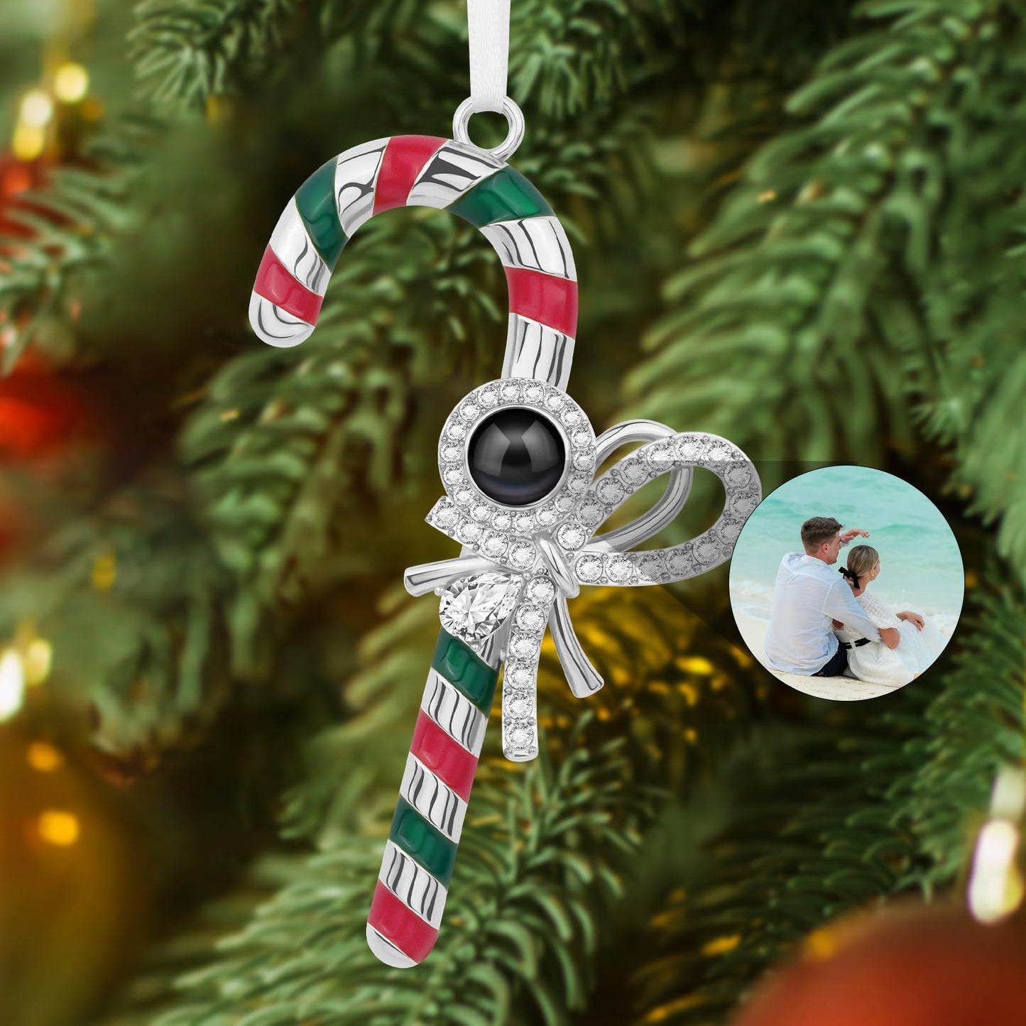 SUPHELPU Custom Snowflake Ornament with Picture Inside, Photo Ornaments for Christmas Tree, Personalized Christmas Projection Ornament, Customized Memorial Pendant for Xmas Family