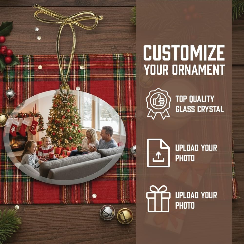 Personalized Glass Photo Ornament (Oval Landscape) | Great Gifts for Holidays, Christmas Tree, Birthdays, Anniversaries, Weddings. Personalized | Customized Gifts for Every Occasion