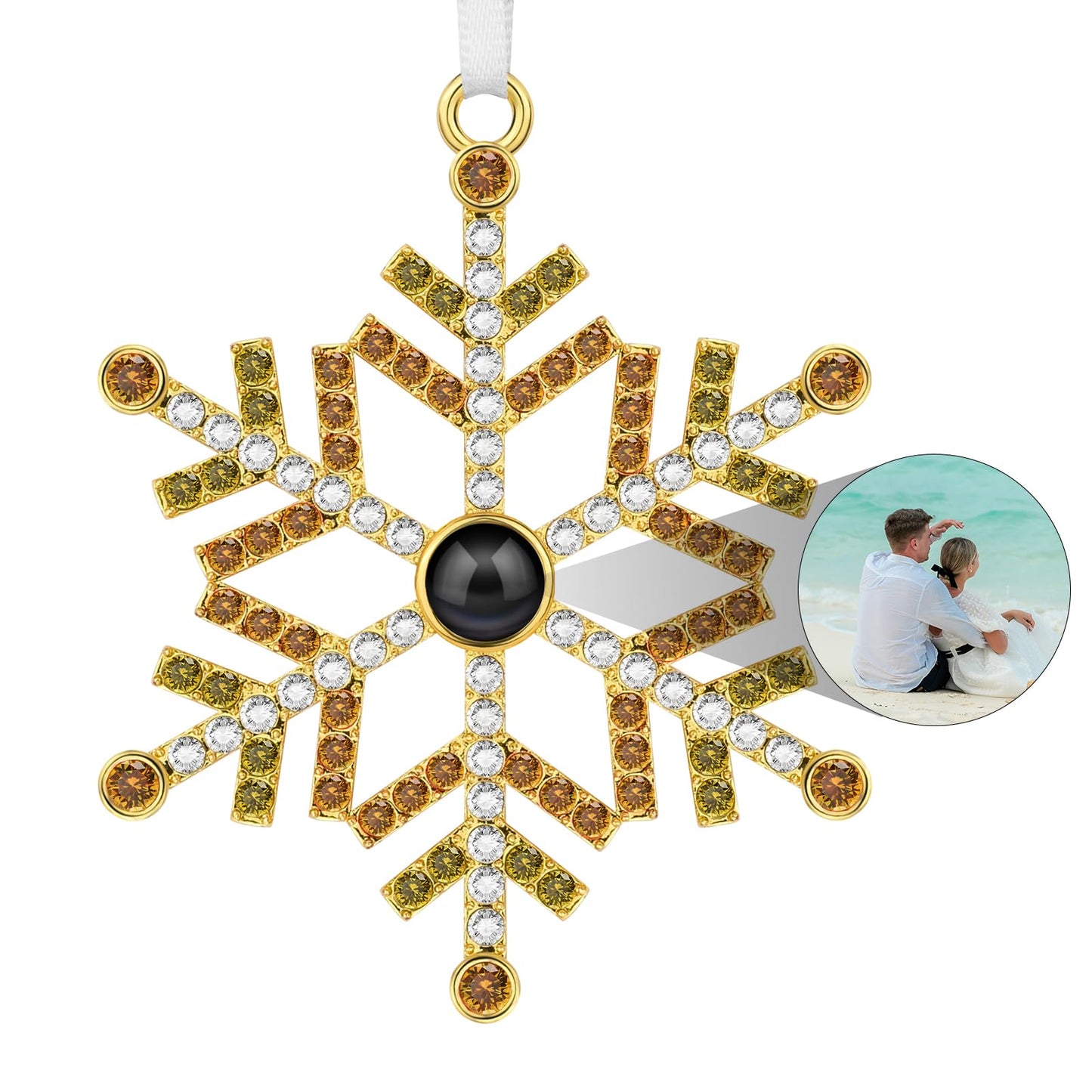 SUPHELPU Custom Snowflake Ornament with Picture Inside, Photo Ornaments for Christmas Tree, Personalized Christmas Projection Ornament, Customized Memorial Pendant for Xmas Family