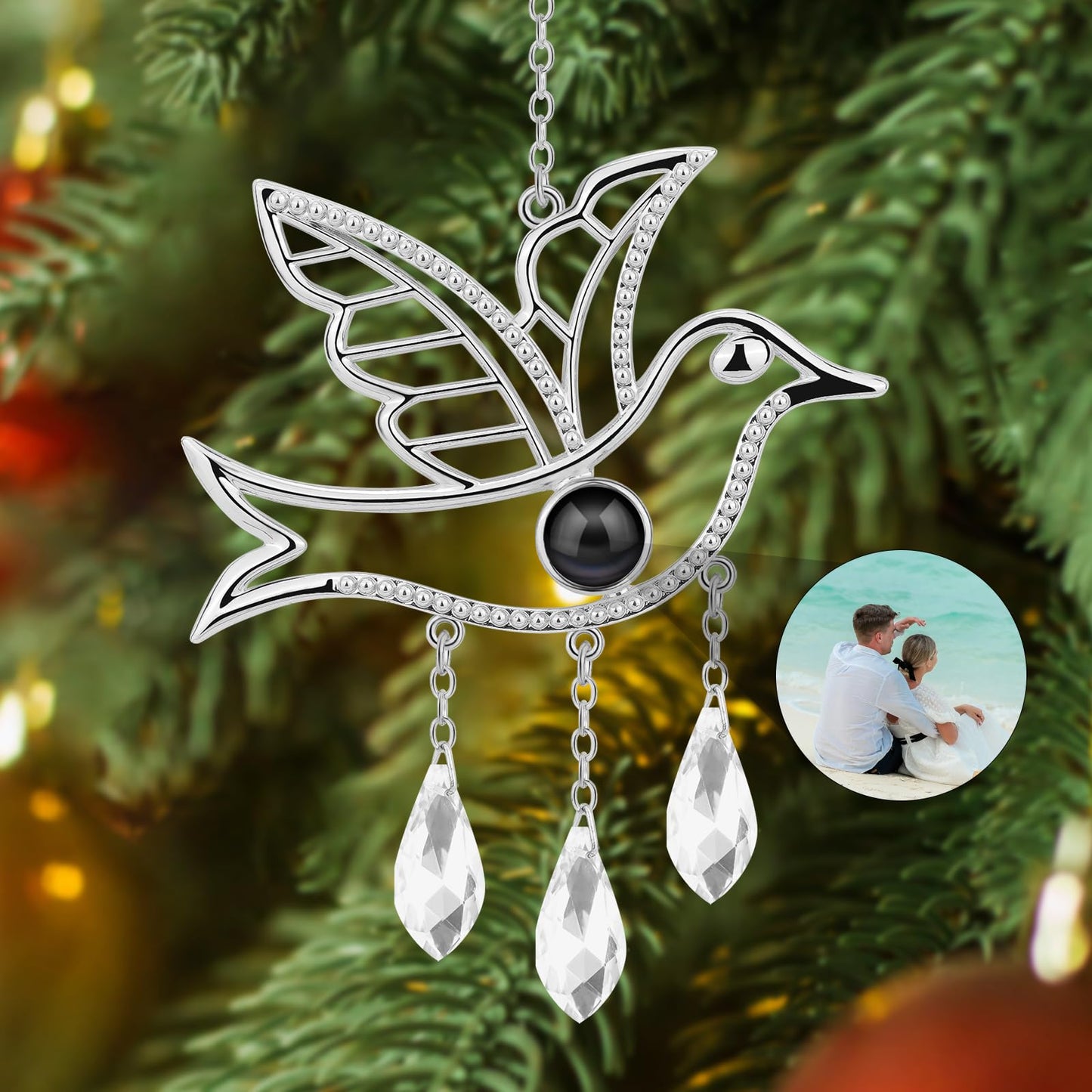 SUPHELPU Custom Snowflake Ornament with Picture Inside, Photo Ornaments for Christmas Tree, Personalized Christmas Projection Ornament, Customized Memorial Pendant for Xmas Family