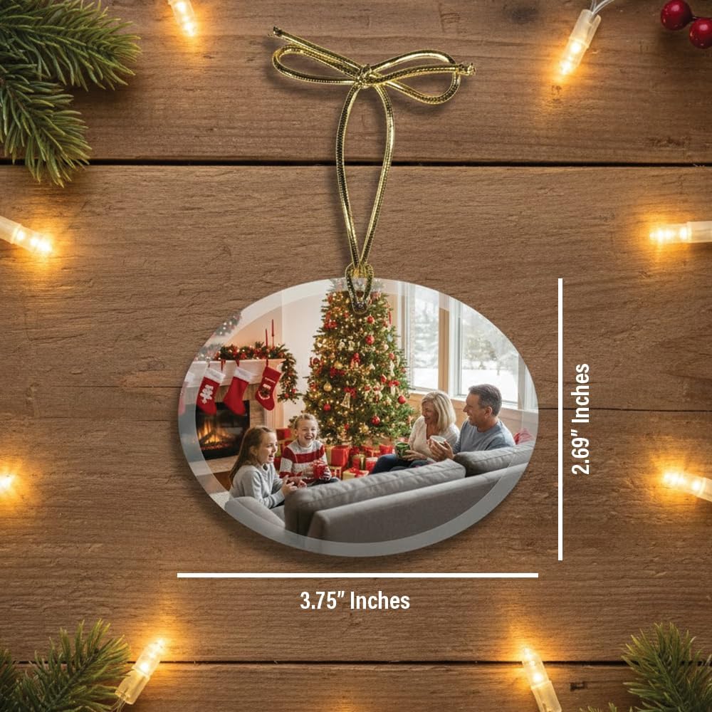 Personalized Glass Photo Ornament (Oval Landscape) | Great Gifts for Holidays, Christmas Tree, Birthdays, Anniversaries, Weddings. Personalized | Customized Gifts for Every Occasion
