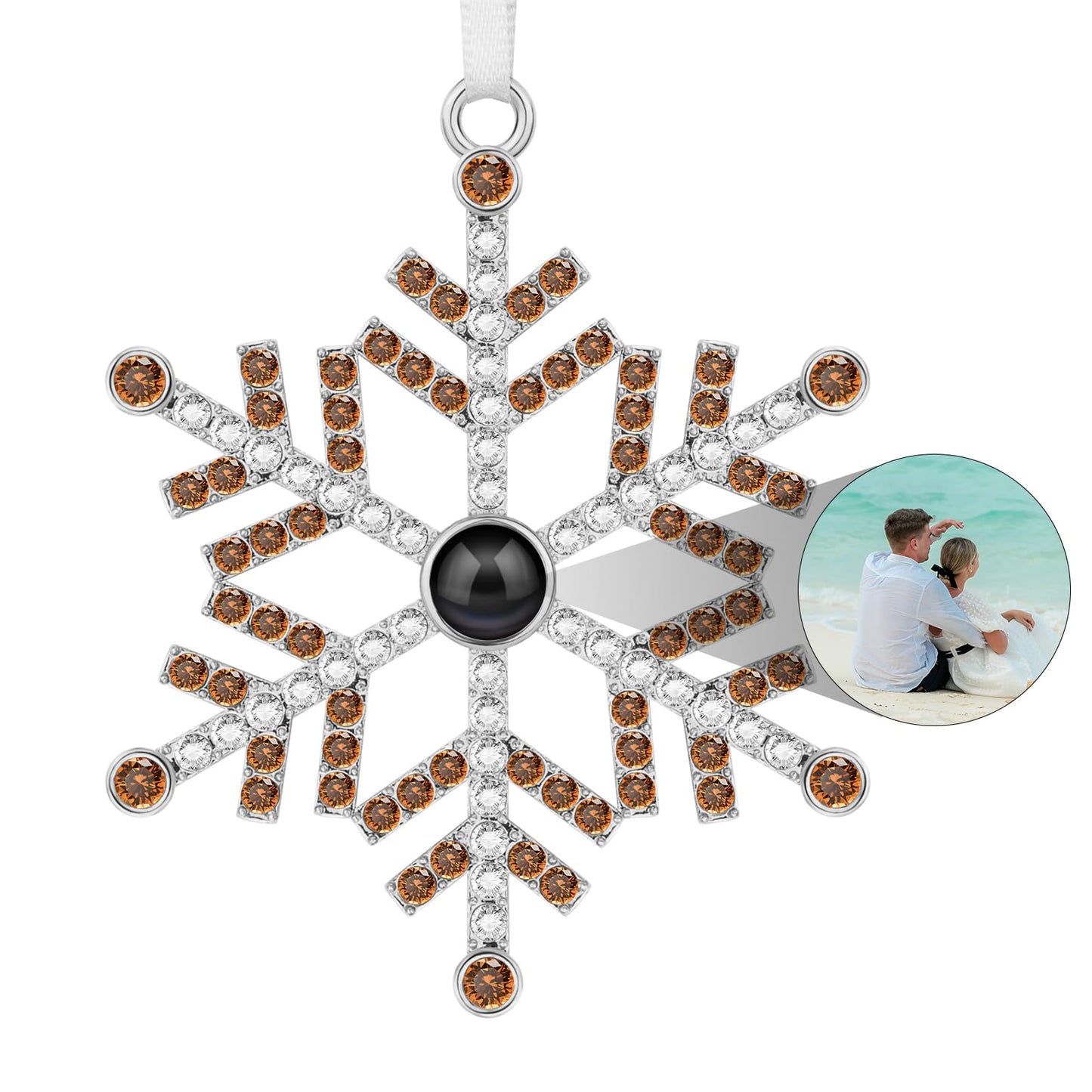 SUPHELPU Custom Snowflake Ornament with Picture Inside, Photo Ornaments for Christmas Tree, Personalized Christmas Projection Ornament, Customized Memorial Pendant for Xmas Family