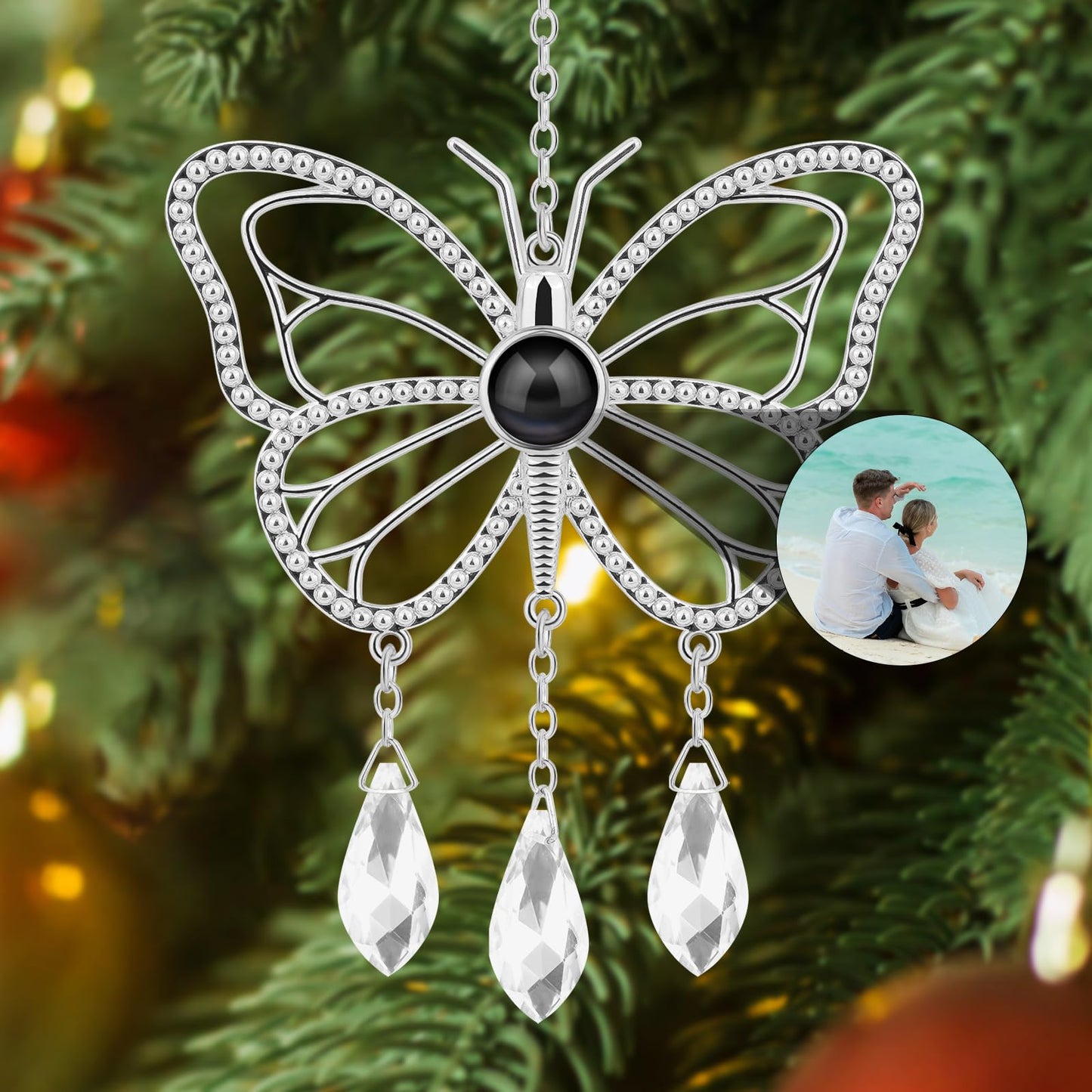 SUPHELPU Custom Snowflake Ornament with Picture Inside, Photo Ornaments for Christmas Tree, Personalized Christmas Projection Ornament, Customized Memorial Pendant for Xmas Family