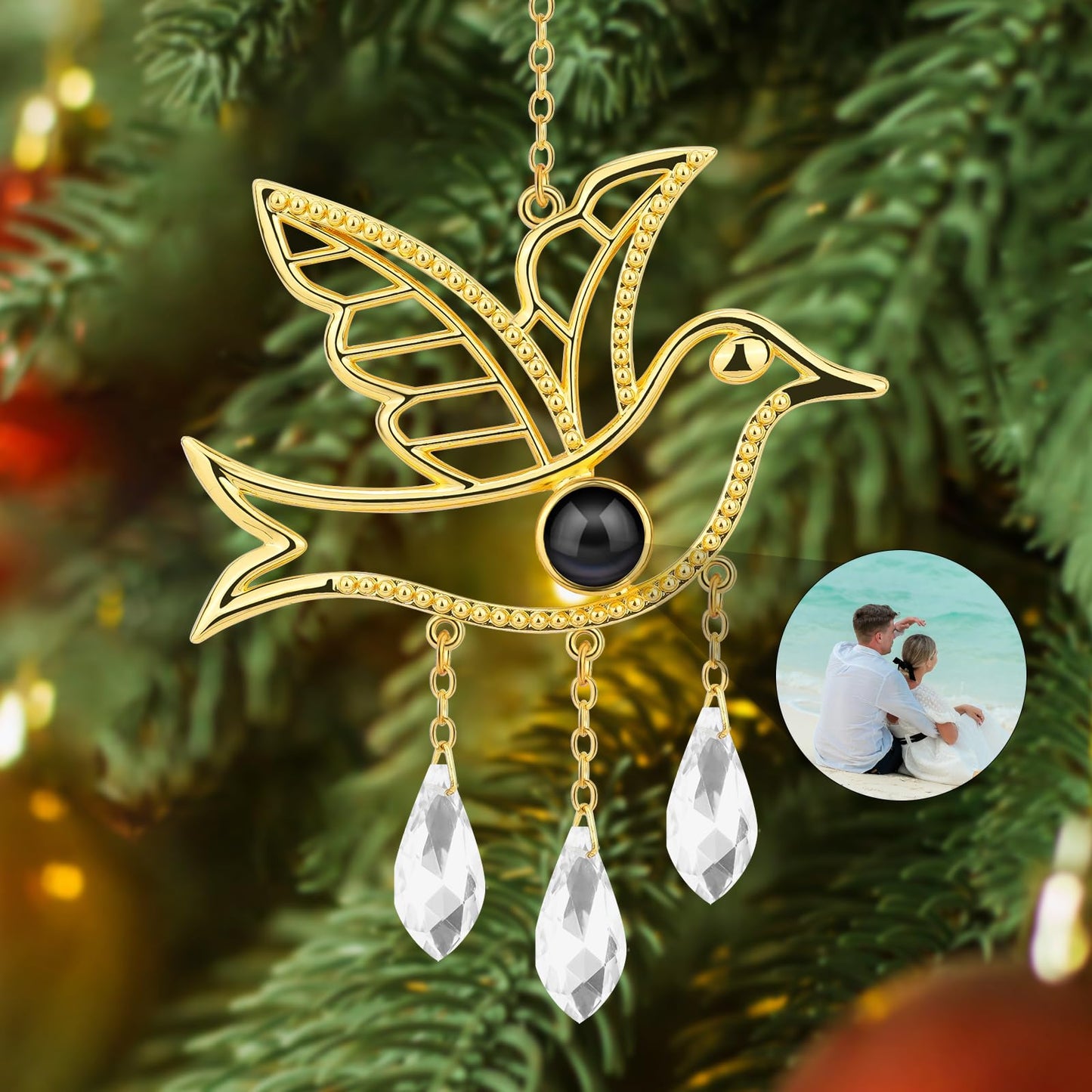 SUPHELPU Custom Snowflake Ornament with Picture Inside, Photo Ornaments for Christmas Tree, Personalized Christmas Projection Ornament, Customized Memorial Pendant for Xmas Family