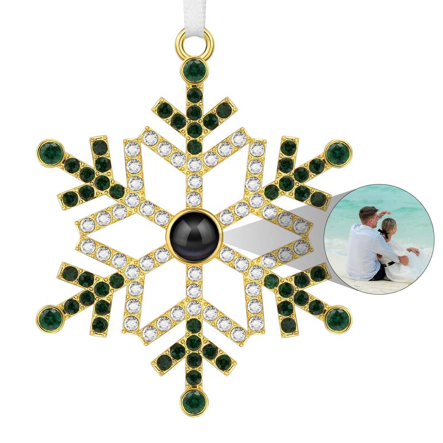 SUPHELPU Custom Snowflake Ornament with Picture Inside, Photo Ornaments for Christmas Tree, Personalized Christmas Projection Ornament, Customized Memorial Pendant for Xmas Family