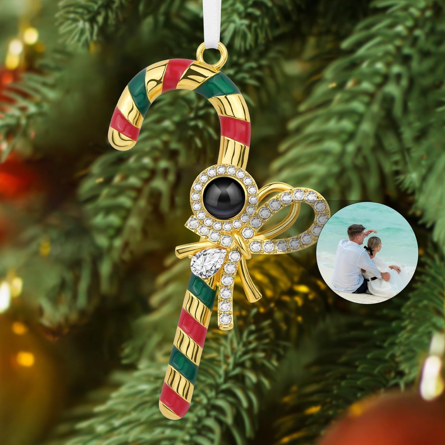 SUPHELPU Custom Snowflake Ornament with Picture Inside, Photo Ornaments for Christmas Tree, Personalized Christmas Projection Ornament, Customized Memorial Pendant for Xmas Family