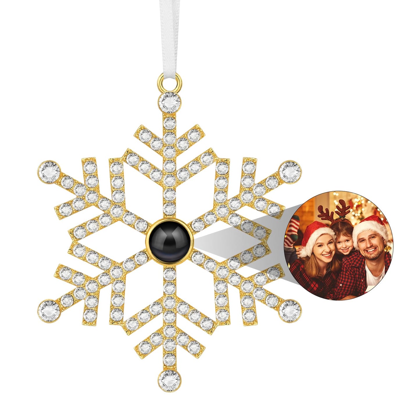SUPHELPU Custom Snowflake Ornament with Picture Inside, Photo Ornaments for Christmas Tree, Personalized Christmas Projection Ornament, Customized Memorial Pendant for Xmas Family