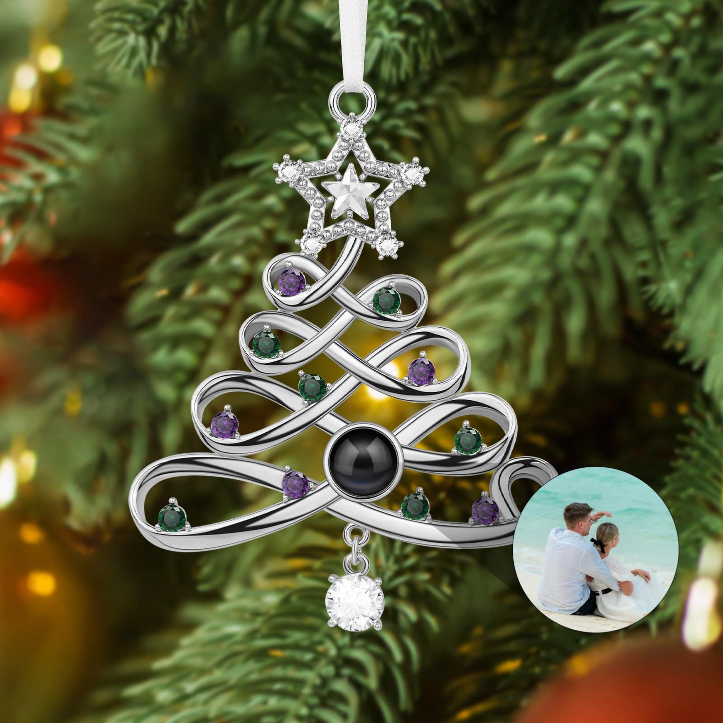 SUPHELPU Custom Snowflake Ornament with Picture Inside, Photo Ornaments for Christmas Tree, Personalized Christmas Projection Ornament, Customized Memorial Pendant for Xmas Family