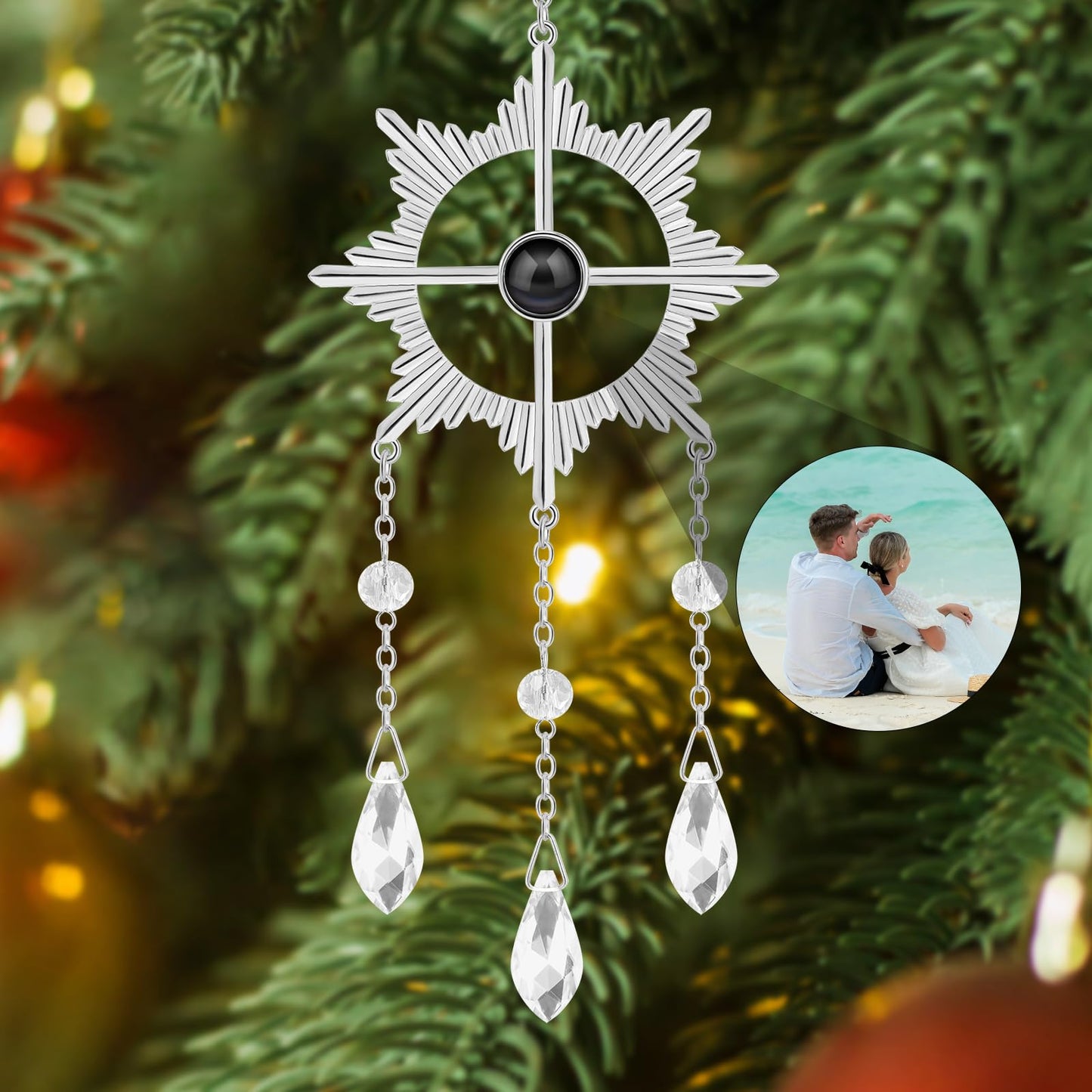 SUPHELPU Custom Snowflake Ornament with Picture Inside, Photo Ornaments for Christmas Tree, Personalized Christmas Projection Ornament, Customized Memorial Pendant for Xmas Family