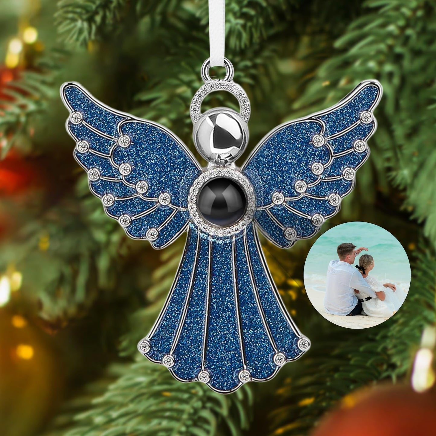 SUPHELPU Custom Snowflake Ornament with Picture Inside, Photo Ornaments for Christmas Tree, Personalized Christmas Projection Ornament, Customized Memorial Pendant for Xmas Family