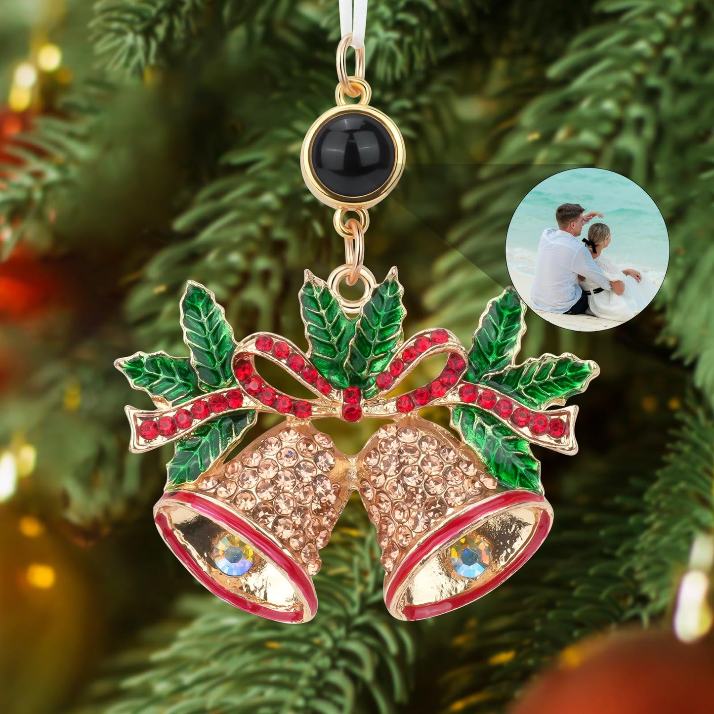 SUPHELPU Custom Snowflake Ornament with Picture Inside, Photo Ornaments for Christmas Tree, Personalized Christmas Projection Ornament, Customized Memorial Pendant for Xmas Family