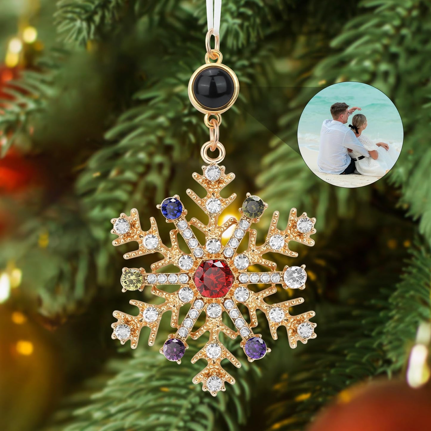 SUPHELPU Custom Snowflake Ornament with Picture Inside, Photo Ornaments for Christmas Tree, Personalized Christmas Projection Ornament, Customized Memorial Pendant for Xmas Family