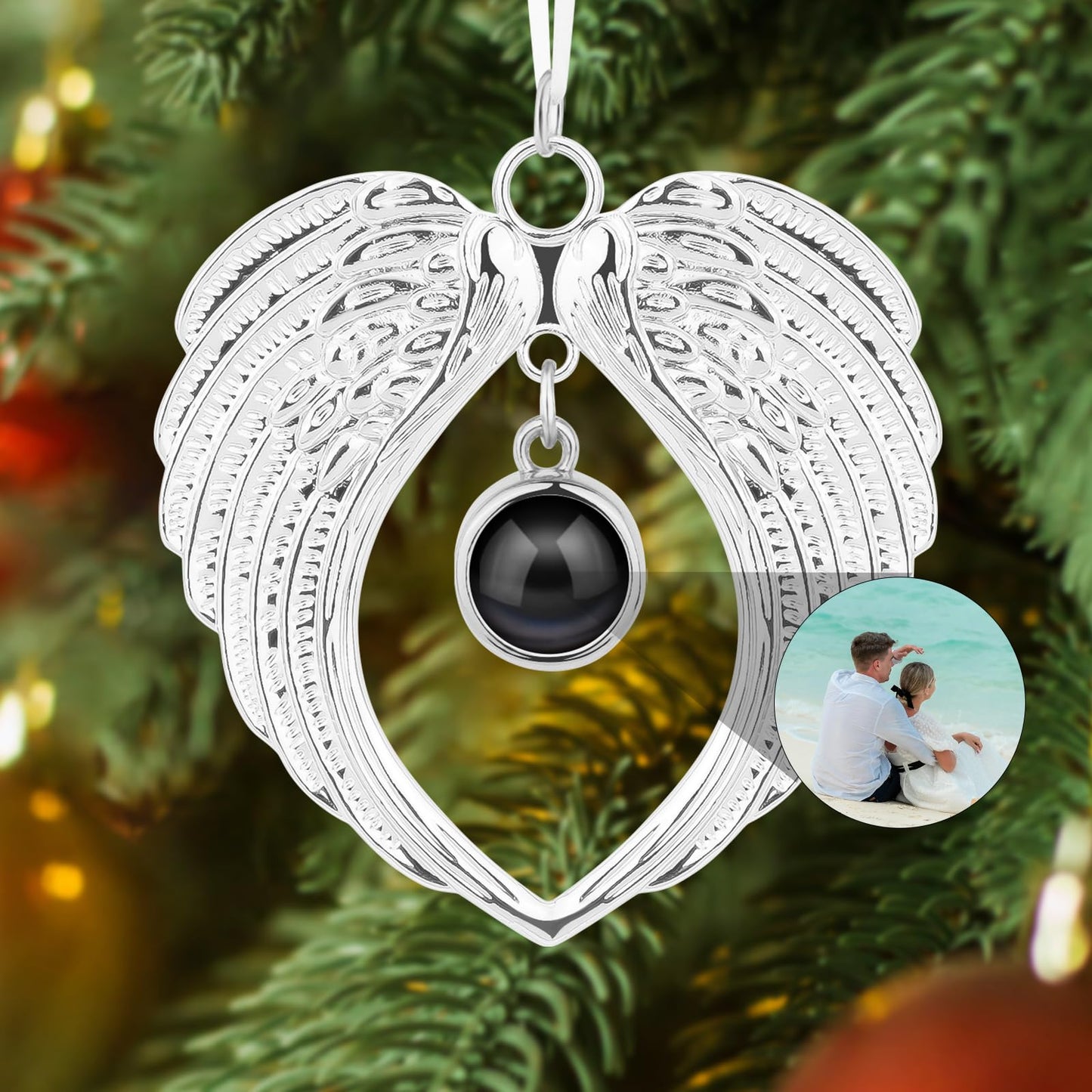 SUPHELPU Custom Snowflake Ornament with Picture Inside, Photo Ornaments for Christmas Tree, Personalized Christmas Projection Ornament, Customized Memorial Pendant for Xmas Family