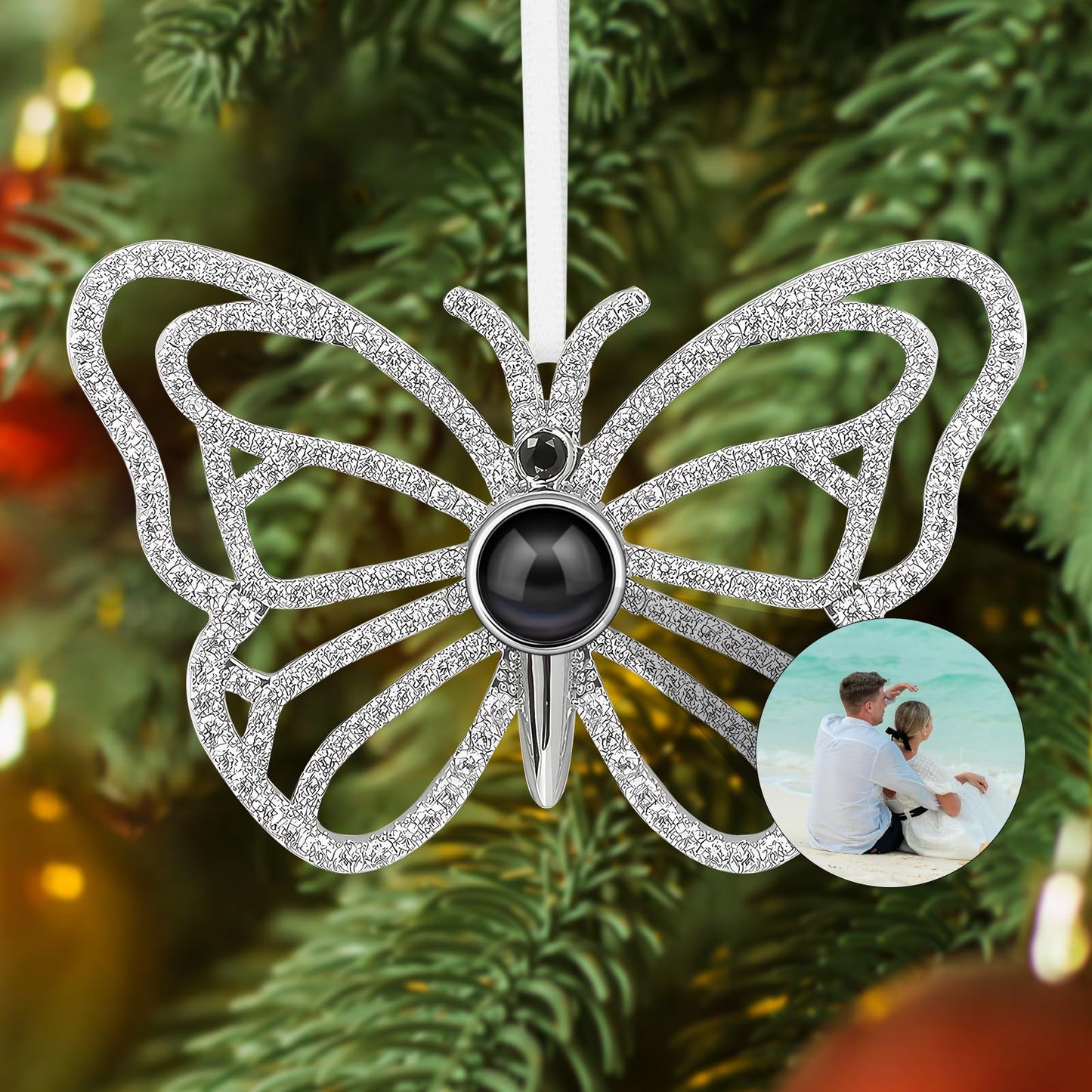 SUPHELPU Custom Snowflake Ornament with Picture Inside, Photo Ornaments for Christmas Tree, Personalized Christmas Projection Ornament, Customized Memorial Pendant for Xmas Family