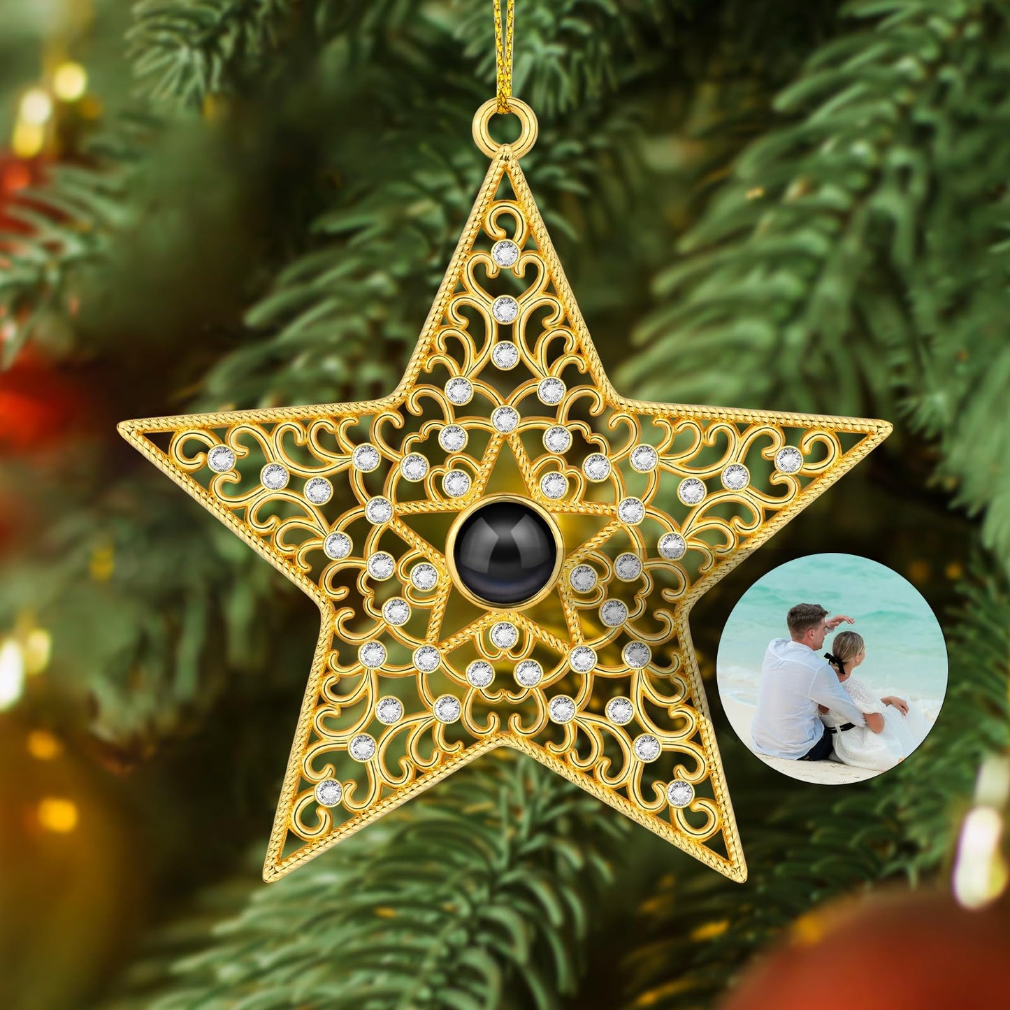 SUPHELPU Custom Snowflake Ornament with Picture Inside, Photo Ornaments for Christmas Tree, Personalized Christmas Projection Ornament, Customized Memorial Pendant for Xmas Family