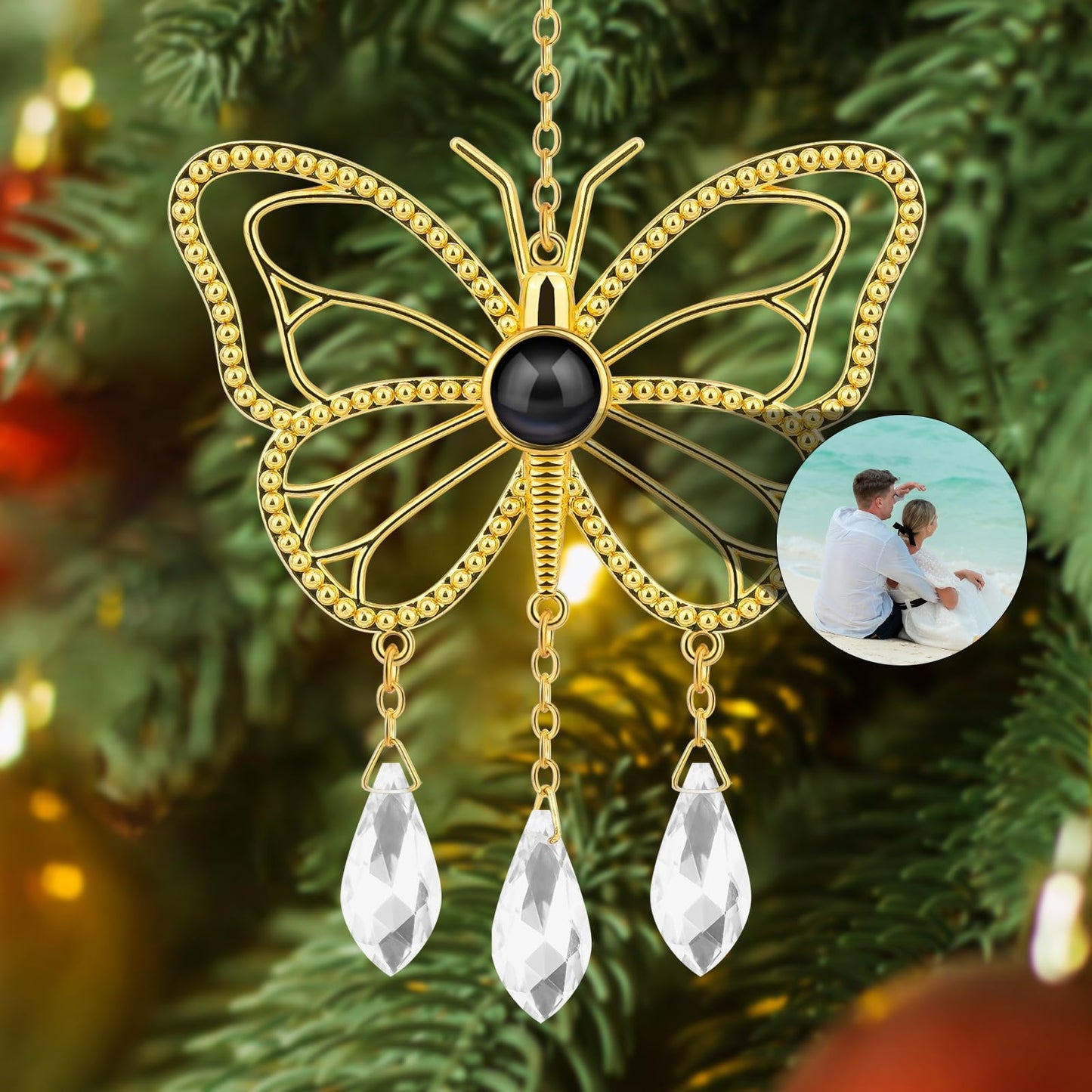 SUPHELPU Custom Snowflake Ornament with Picture Inside, Photo Ornaments for Christmas Tree, Personalized Christmas Projection Ornament, Customized Memorial Pendant for Xmas Family