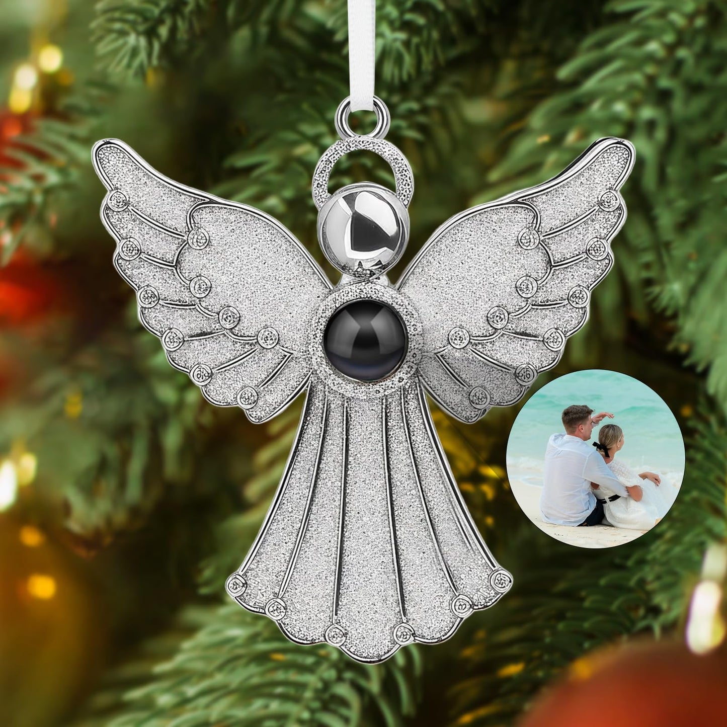 SUPHELPU Custom Snowflake Ornament with Picture Inside, Photo Ornaments for Christmas Tree, Personalized Christmas Projection Ornament, Customized Memorial Pendant for Xmas Family