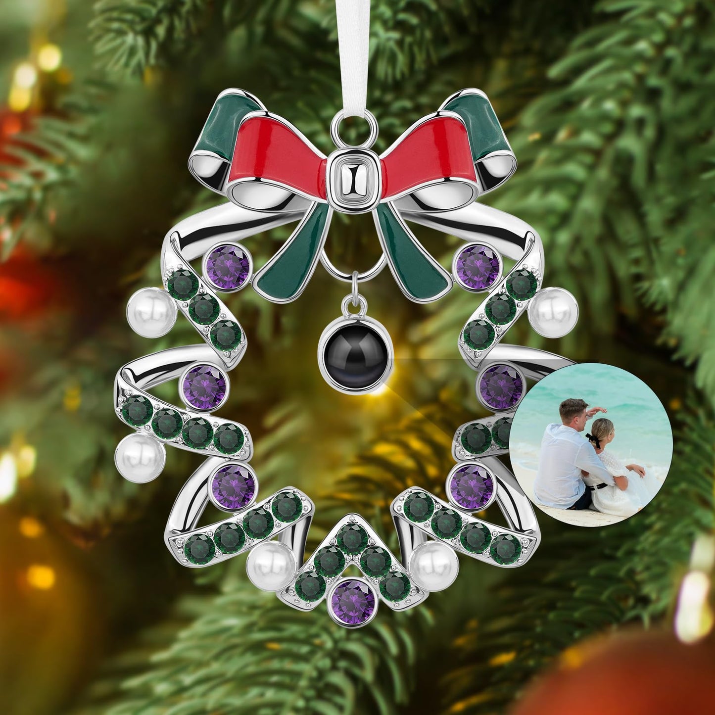 SUPHELPU Custom Snowflake Ornament with Picture Inside, Photo Ornaments for Christmas Tree, Personalized Christmas Projection Ornament, Customized Memorial Pendant for Xmas Family