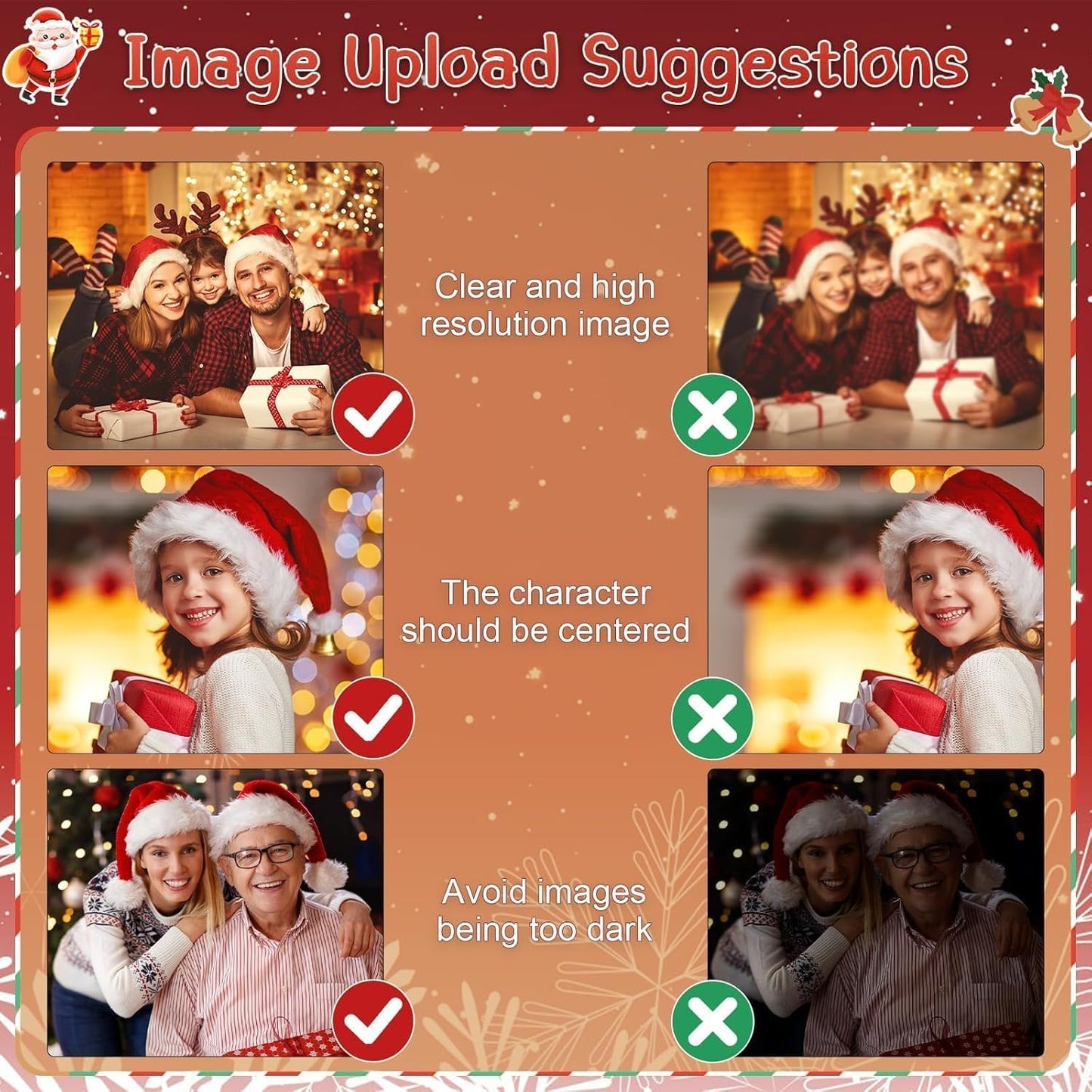 SUPHELPU Custom Snowflake Ornament with Picture Inside, Photo Ornaments for Christmas Tree, Personalized Christmas Projection Ornament, Customized Memorial Pendant for Xmas Family