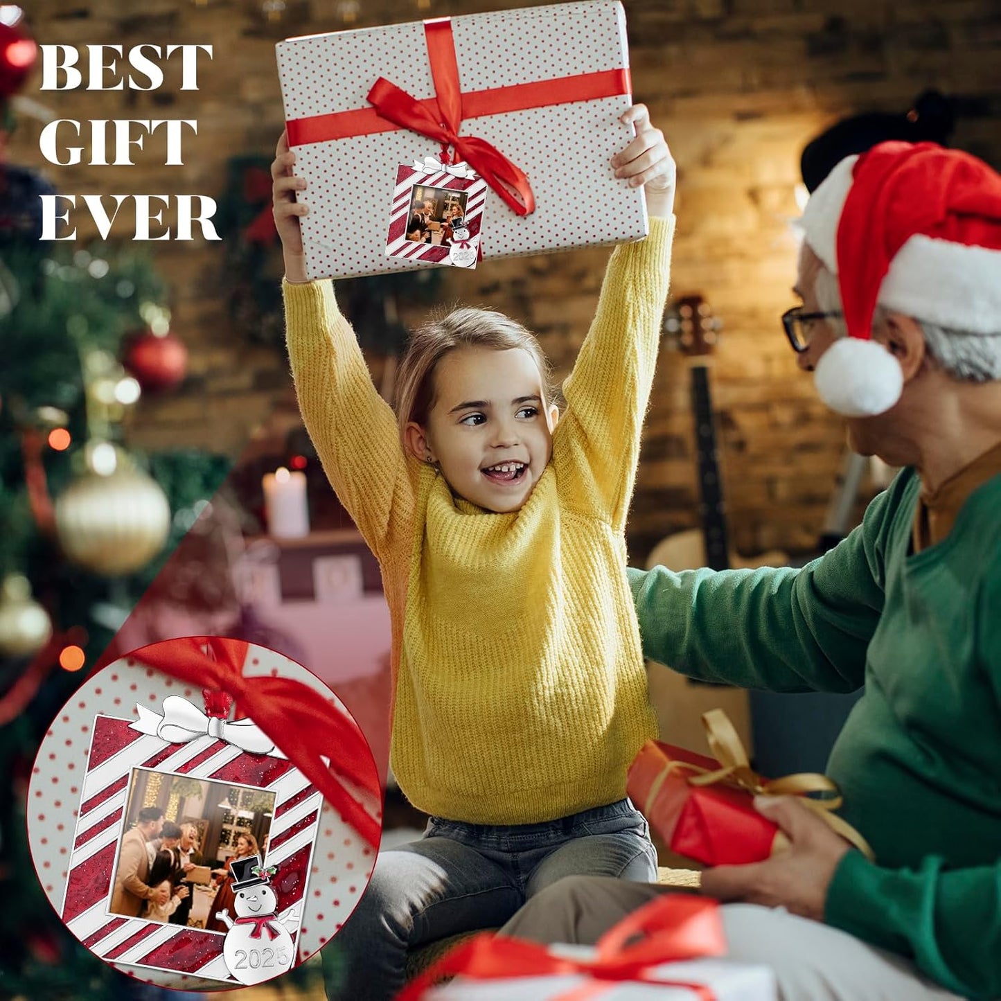 GUOER 3PCS Christmas Tree Ornaments Set Picture Frame Ornament Holiday Keepsake Gift Home Decor Christmas Decorations Xmas Gifts Pendant with 2” Photo Frame Insert (Tree Set 2025)