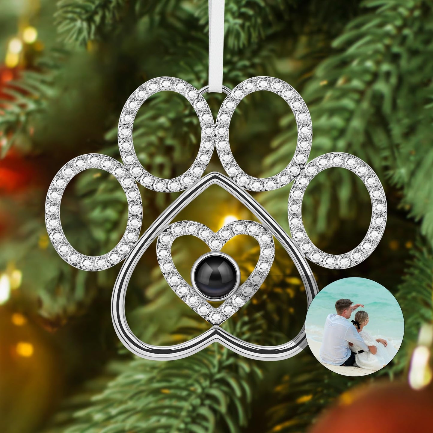 SUPHELPU Custom Snowflake Ornament with Picture Inside, Photo Ornaments for Christmas Tree, Personalized Christmas Projection Ornament, Customized Memorial Pendant for Xmas Family