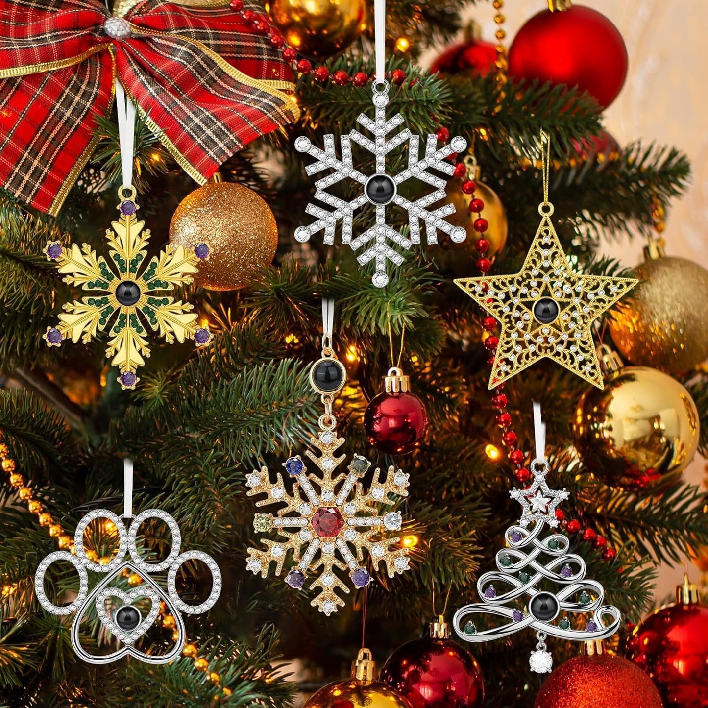 SUPHELPU Custom Snowflake Ornament with Picture Inside, Photo Ornaments for Christmas Tree, Personalized Christmas Projection Ornament, Customized Memorial Pendant for Xmas Family